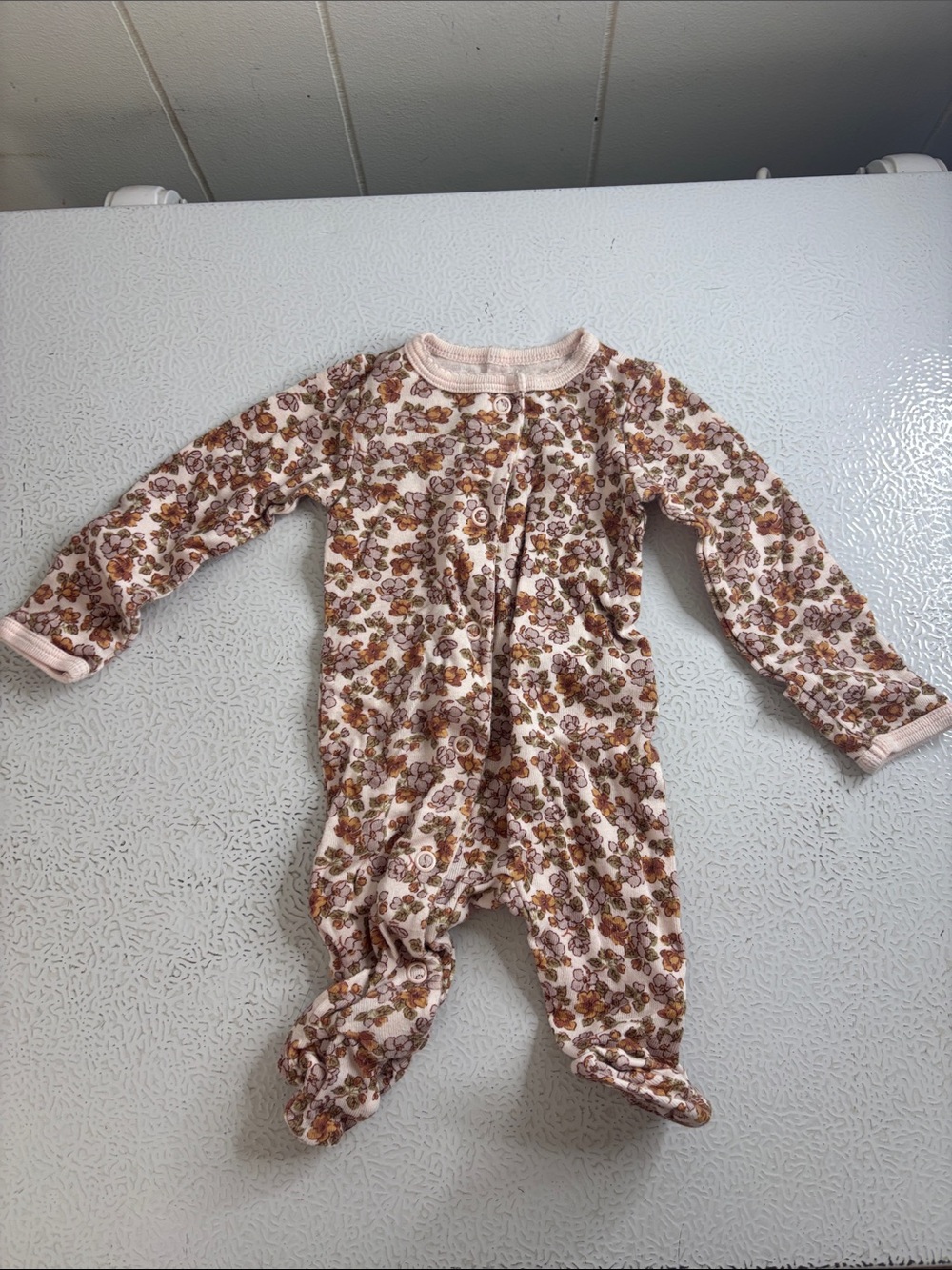 413 - Baby Floral Footed One-Piece - Pink/Brown